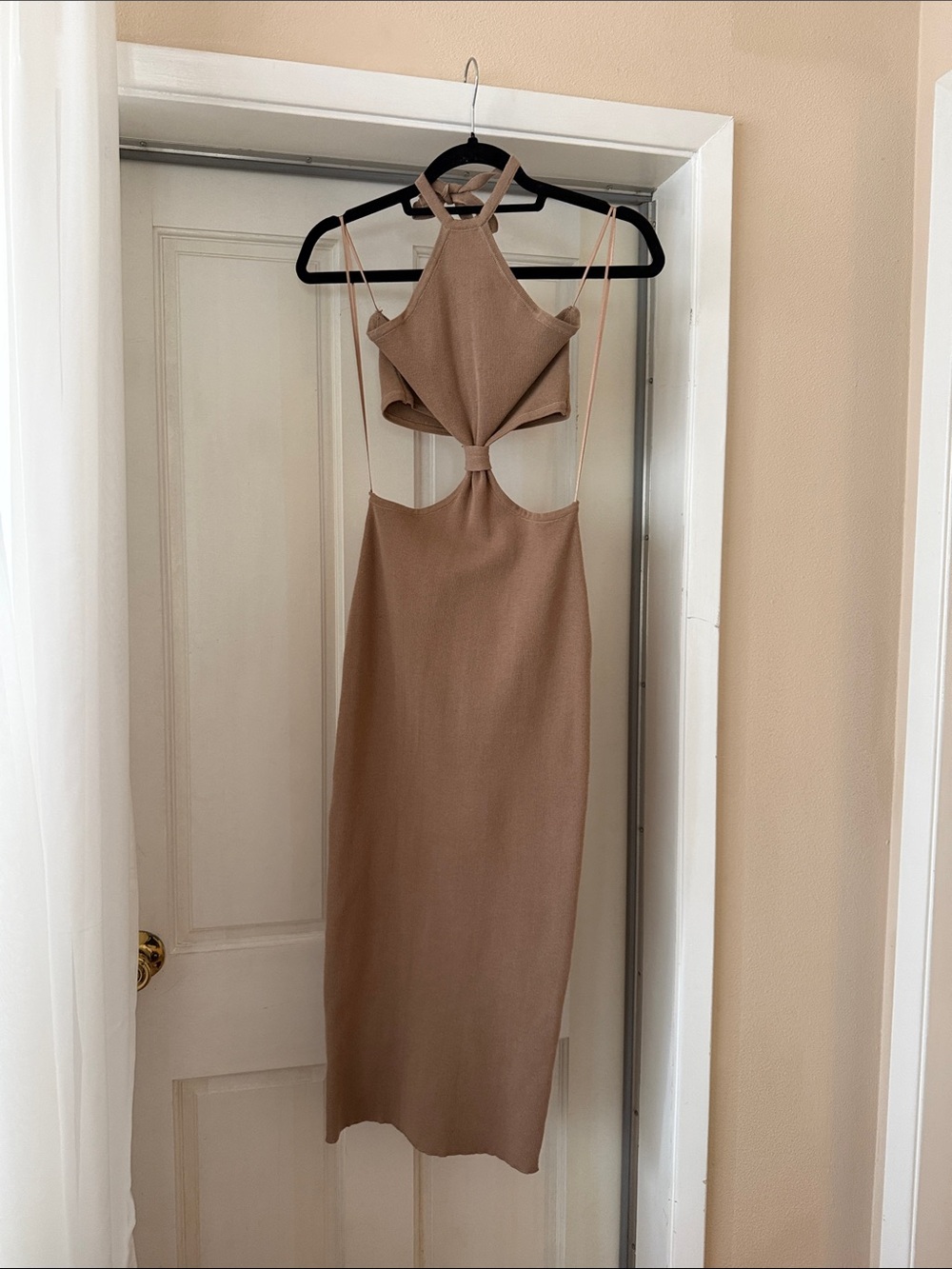 Windsor Taupe Halter Cutout Midi Dress